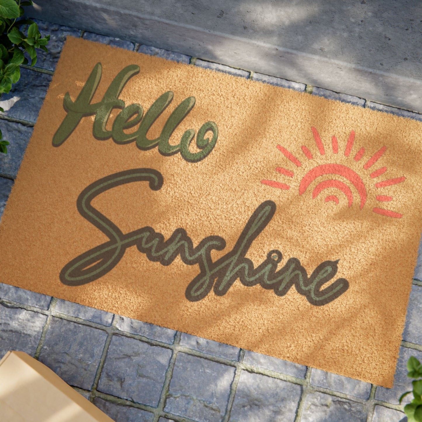 Hello Sunshine Doormat – Cheerful Outdoor Welcome Mat with Sun Design
