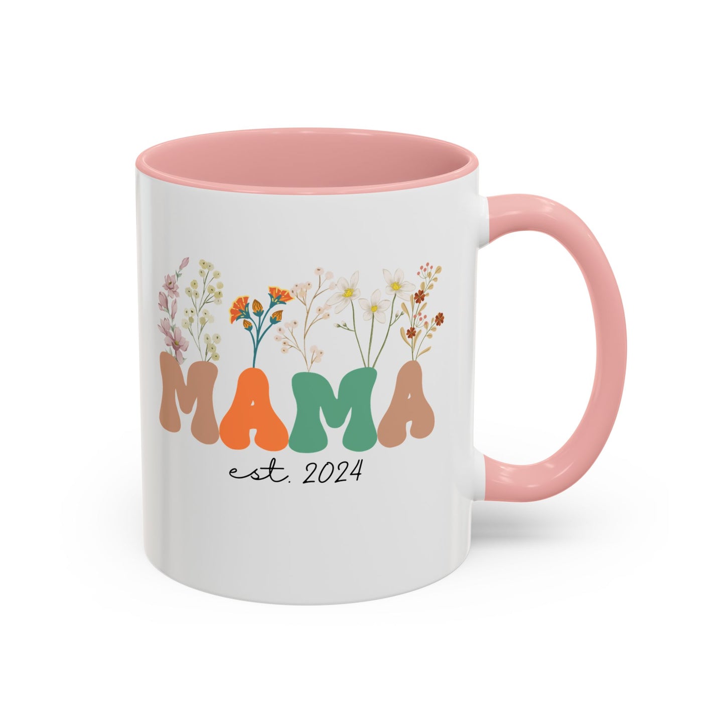 Mama est. Ceramic Coffee Mug – Boho Floral Personalized Mom Gift, 11oz