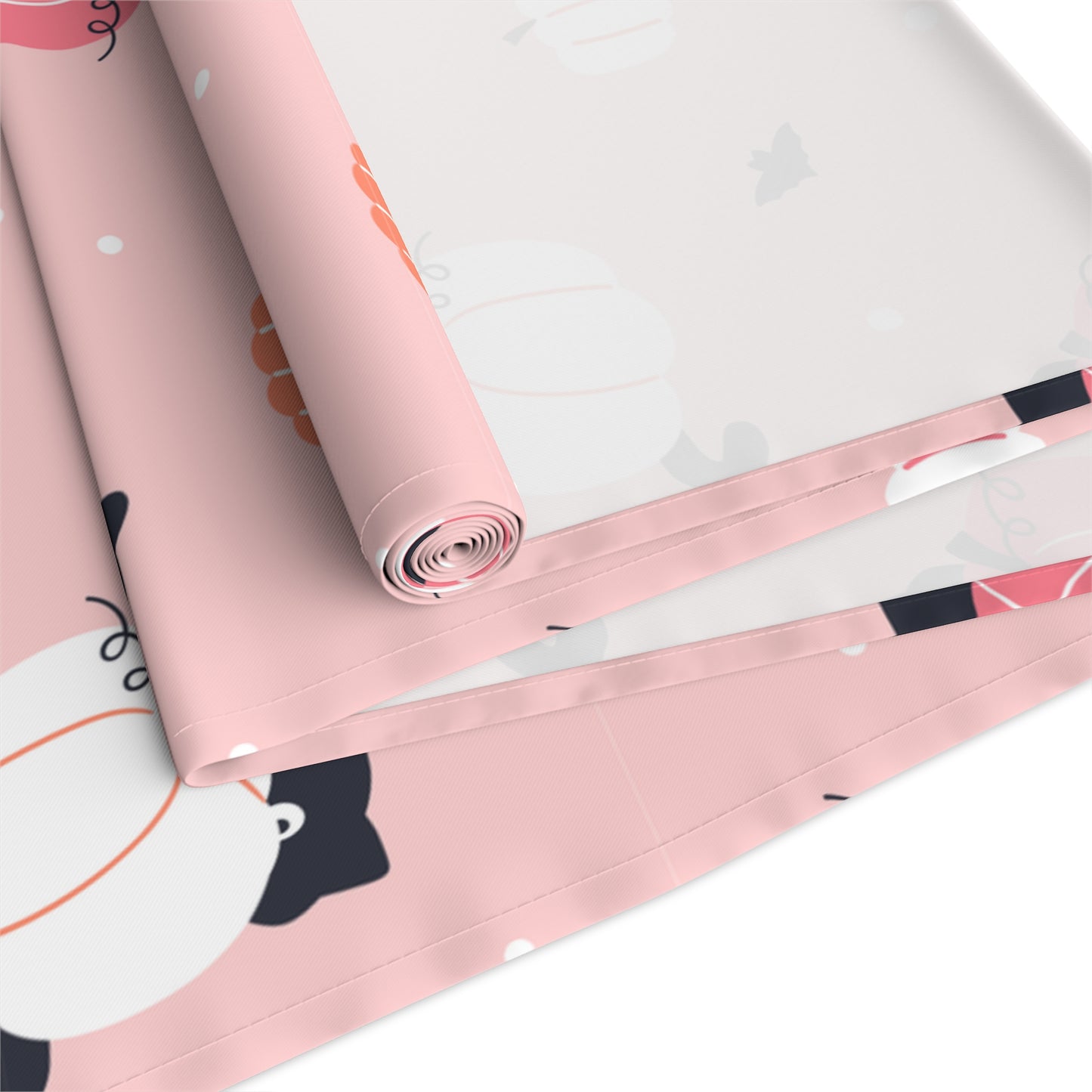 Pink Pumpkin & Cat Table Runner – Whimsical Halloween Dining Decor