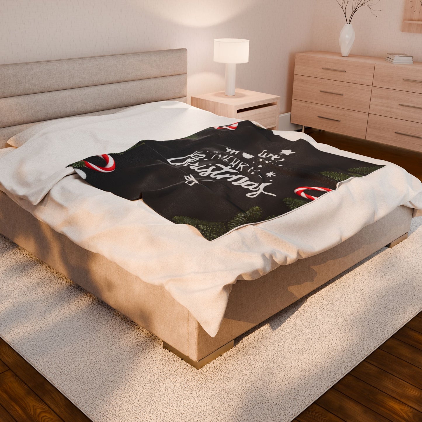 Wish You Merry Christmas Printed Velveteen Plush Blanket