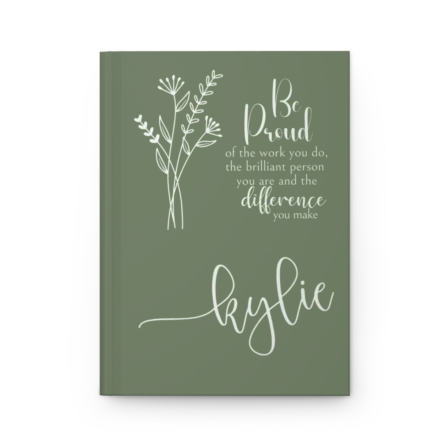 Be Proud of the Work You Do Inspirational Notebook – Motivational Journal with Green Floral Design