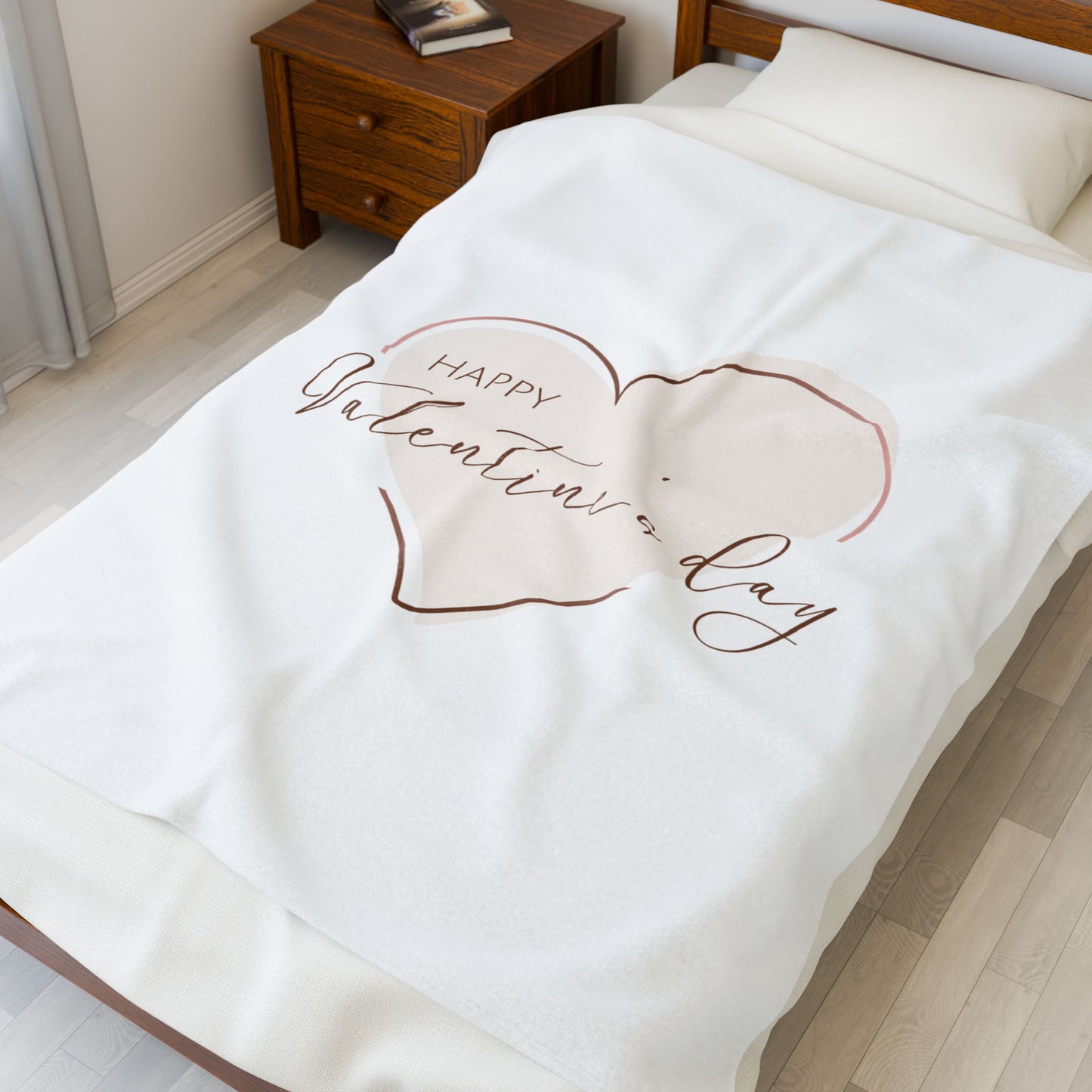 Happy Valentine inside Hearts Printed Velveteen Plush Blanket