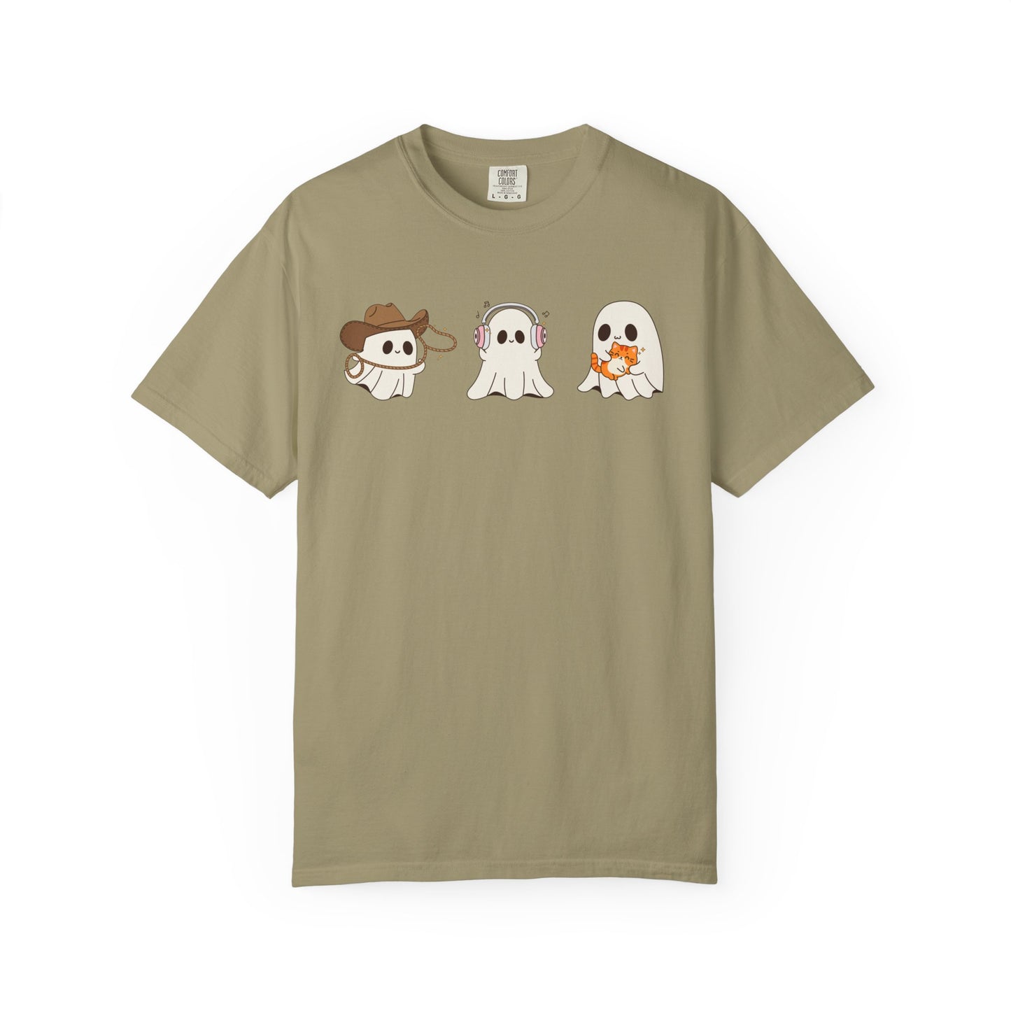 Halloween Ghost Trio T-Shirt – Purple Unisex Tee for Spooky Season & Costume Parties
