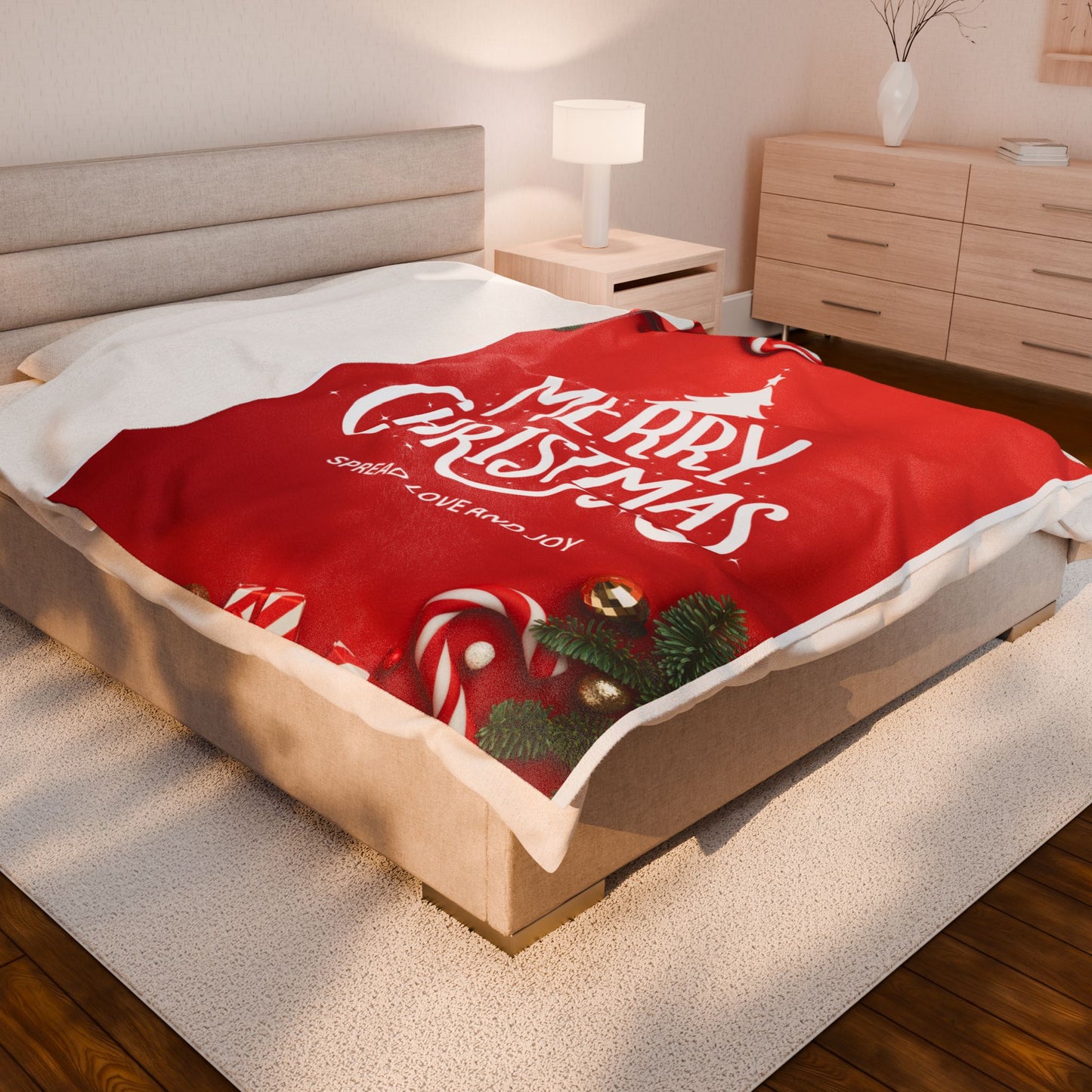 Merry Christmas with Spread Love and Joy Printed Velveteen Plsuh Blanket