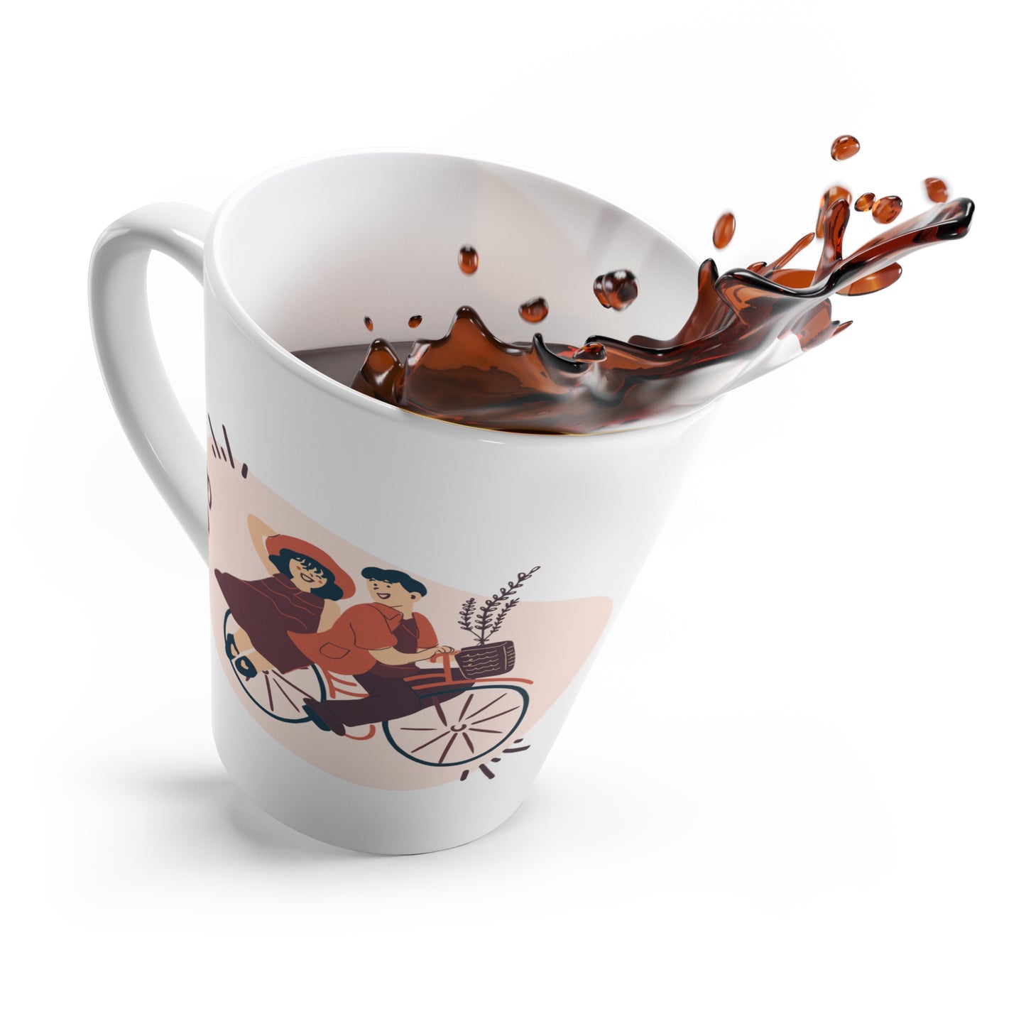 Romantic Ceramic Latte Mug with Heart Illustration, 12oz