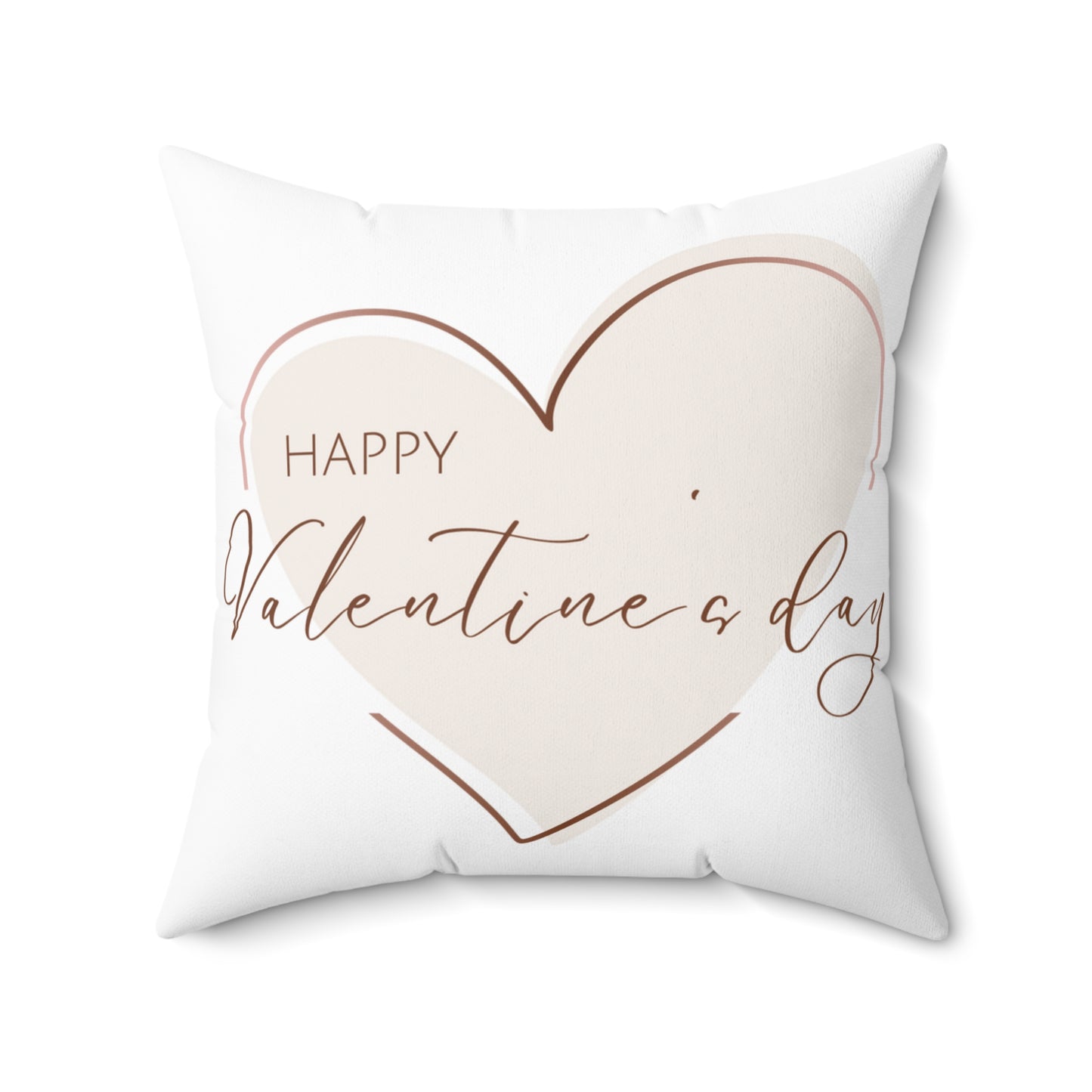 Valentine’s Day Throw Pillow with Heart Outline and “Happy Valentine’s Day” Script – Double-Sided Print