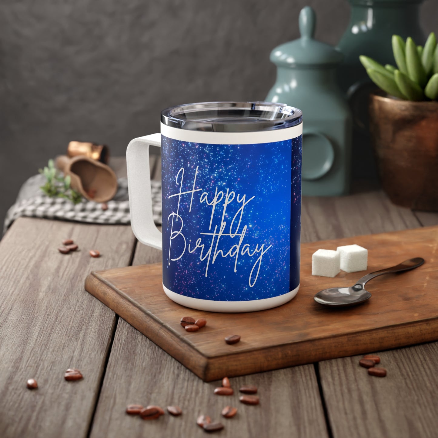 Happy Birthday Coffee Mug, Birtdhay Insulated Coffee Mugs 10oz, Blue