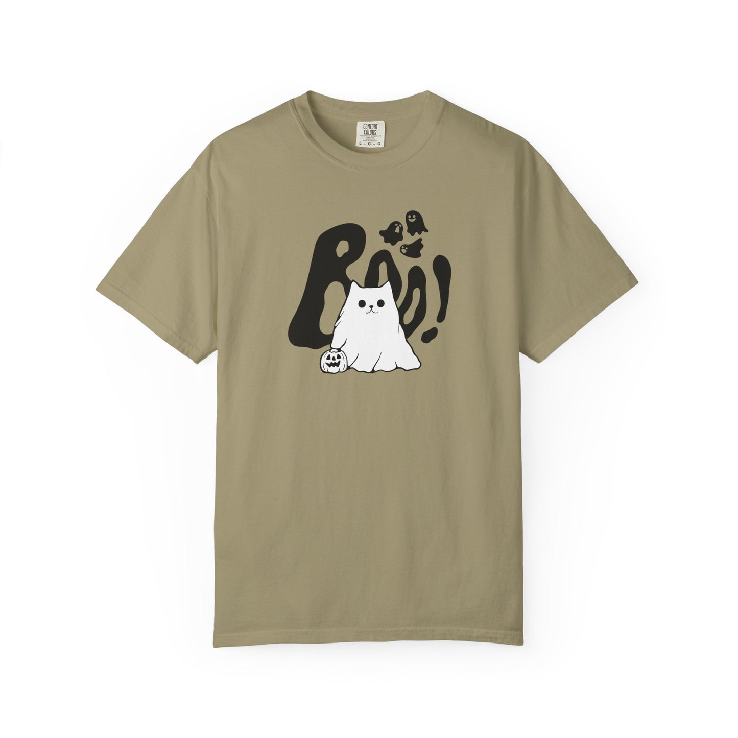 BOO Ghost Cat T-shirt– Pumpkin Purrfection for Halloween