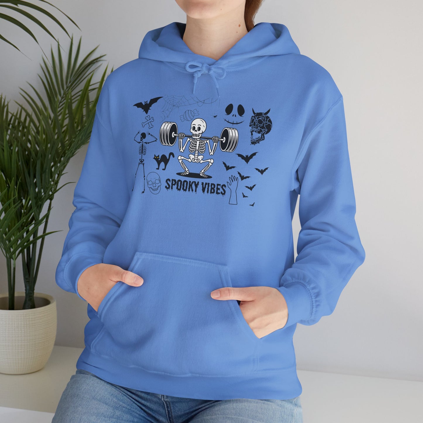 Spooky Vibes Skeleton Hoodie – Fun Halloween Gym-Themed Sweatshirt
