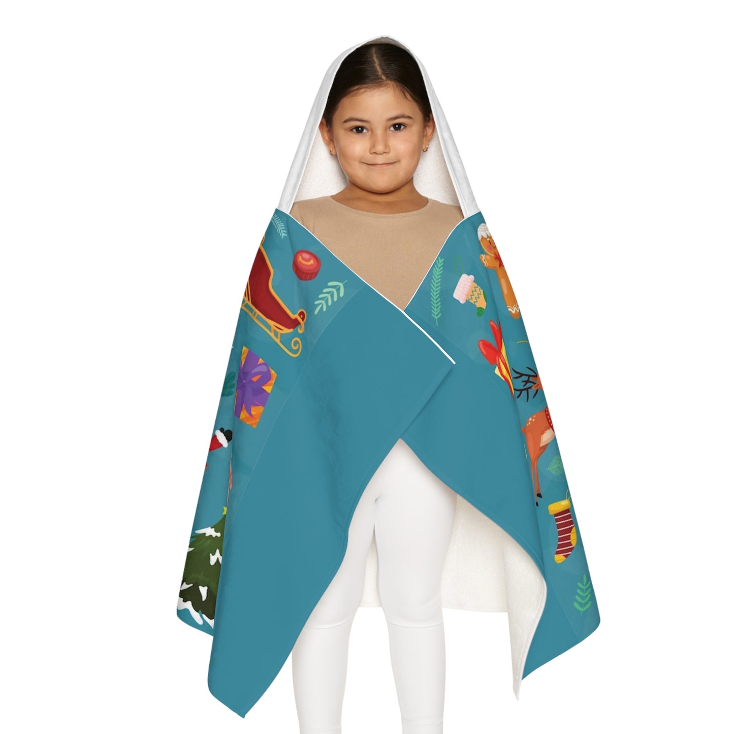 Christmas Youth Hooded Towel – Soft Polyester & Cotton Holiday Kids Bath Wrap