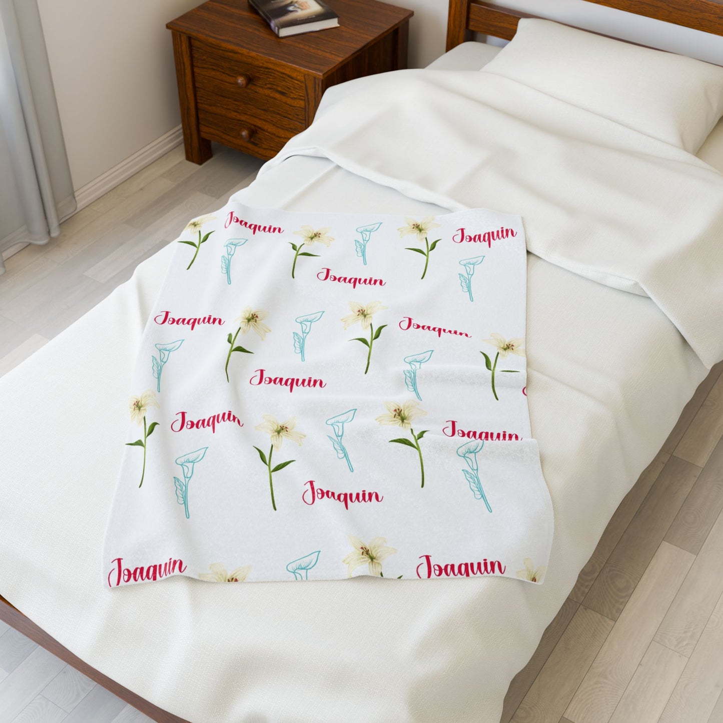 Personalized Velveteen Plush Blanket - Baby Name Floral Design for Nursery, Perfect Newborn Gift