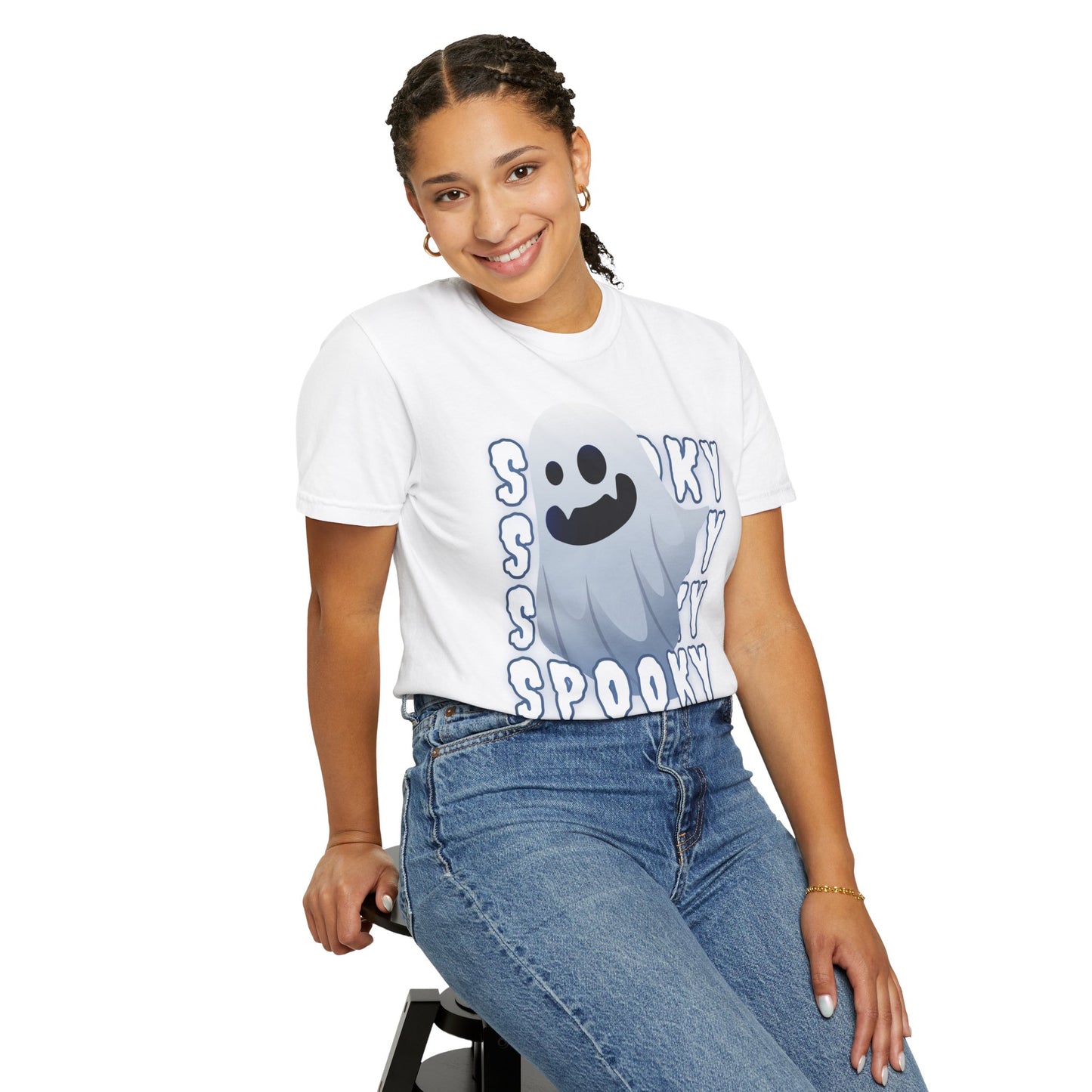 Spooky Stack Tee - Unisex Garment-Dyed T-shirt with Smiling Ghosts