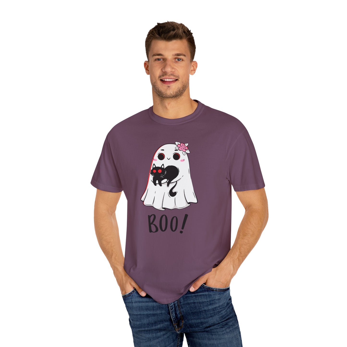 BOO Buddies Tee – Ghost & Cat Duo with Floral Charm