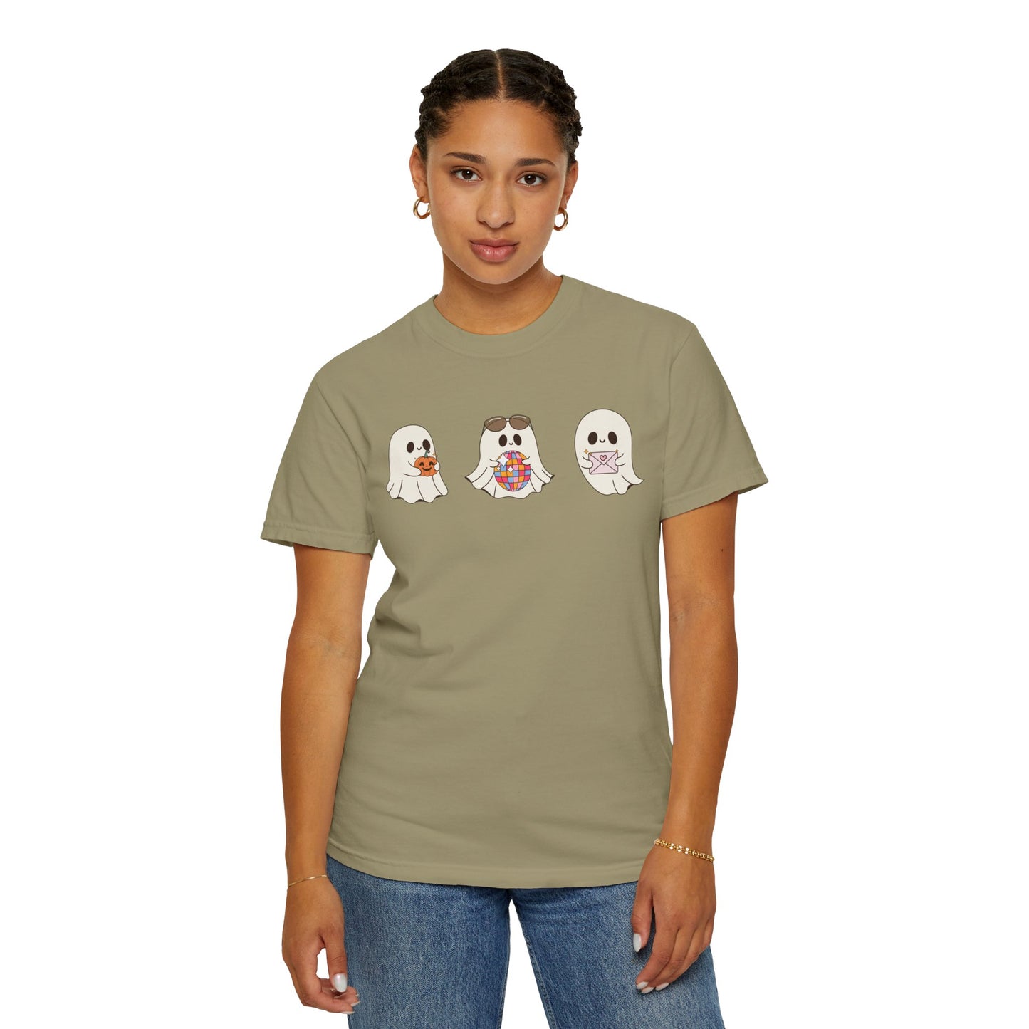 Three Cute Ghosts with Pumpkin, Trick or Treat Party Outfit – October Holiday Shirt