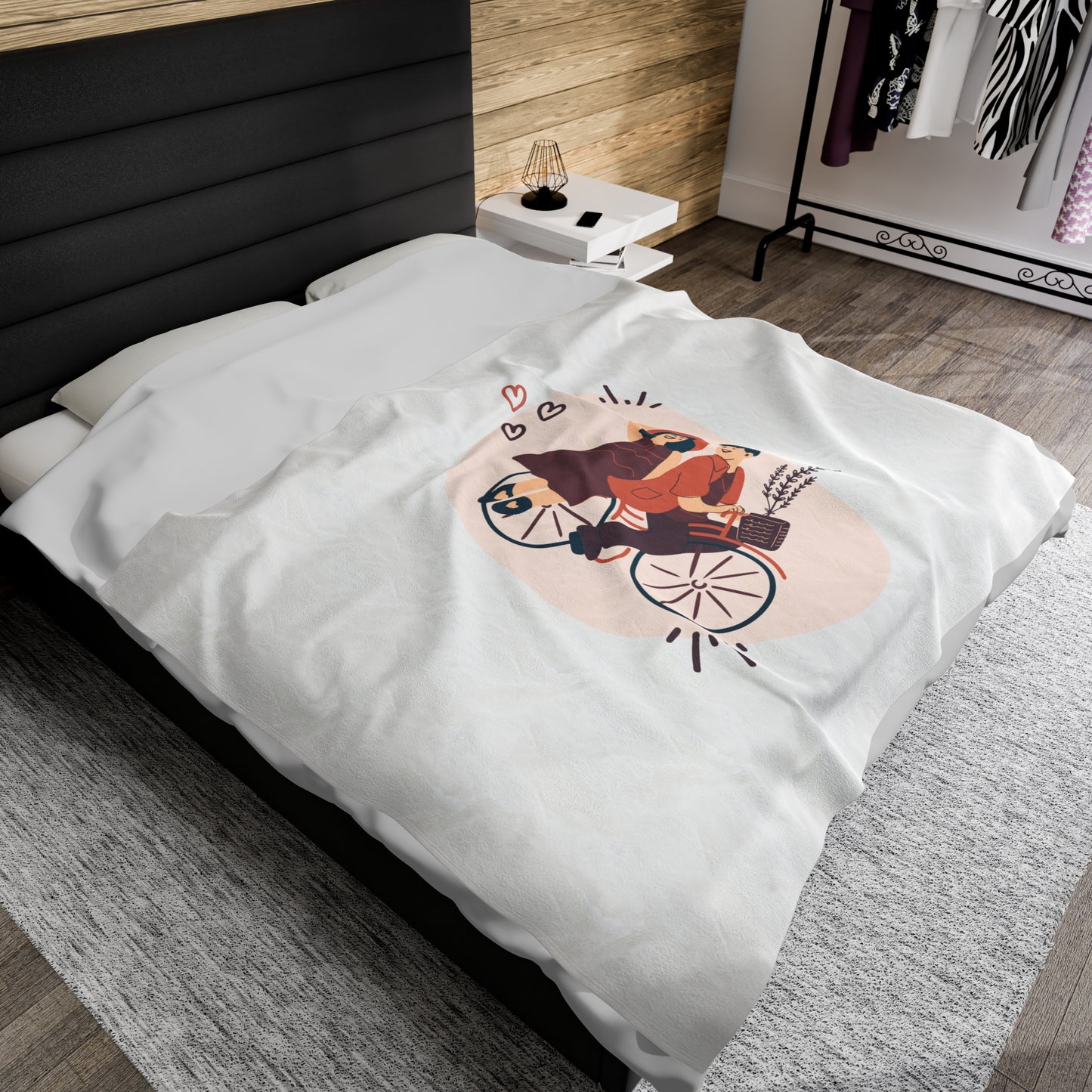 Couple on Cycle Printed Velveteen Plush Blanket
