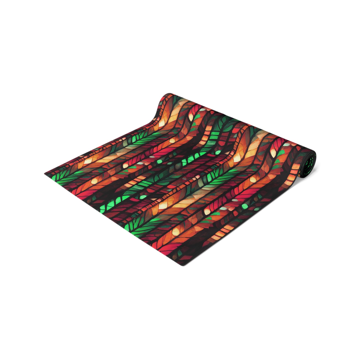 Autumn Leaf Pattern Table Runner – Festive Red, Orange & Green Fall Decor