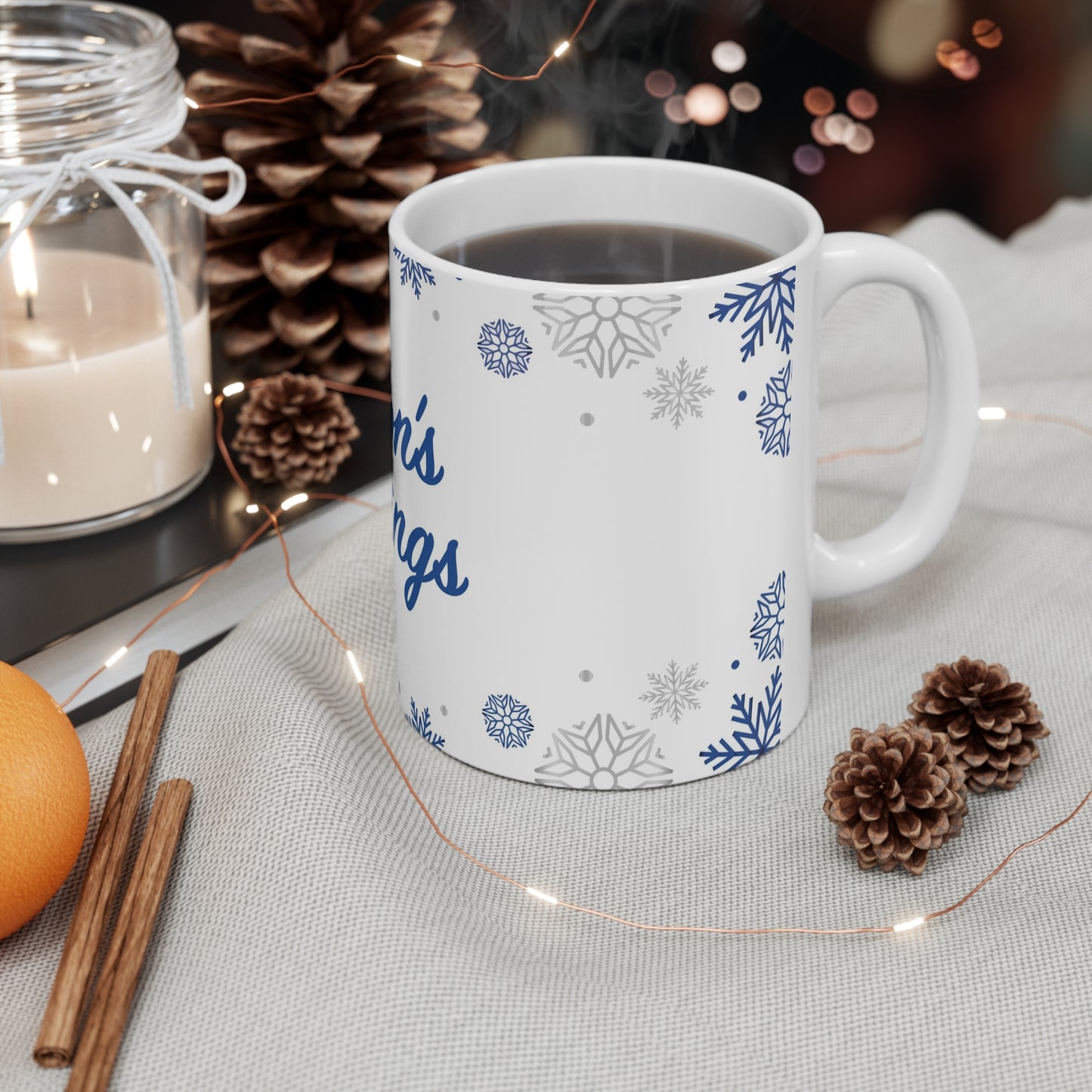 Holiday Ceramic Mug 11oz, Seasons' Greetings, White