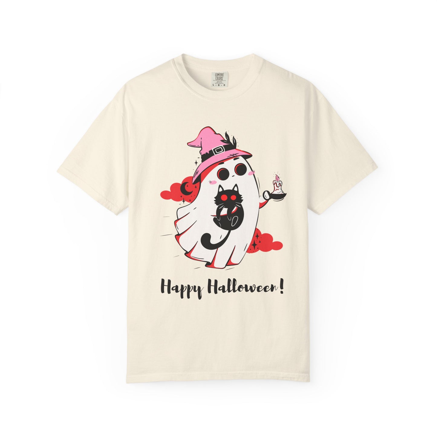 Ghostly Glam T-Shirt - Witchy Whimsy with Cat Companion