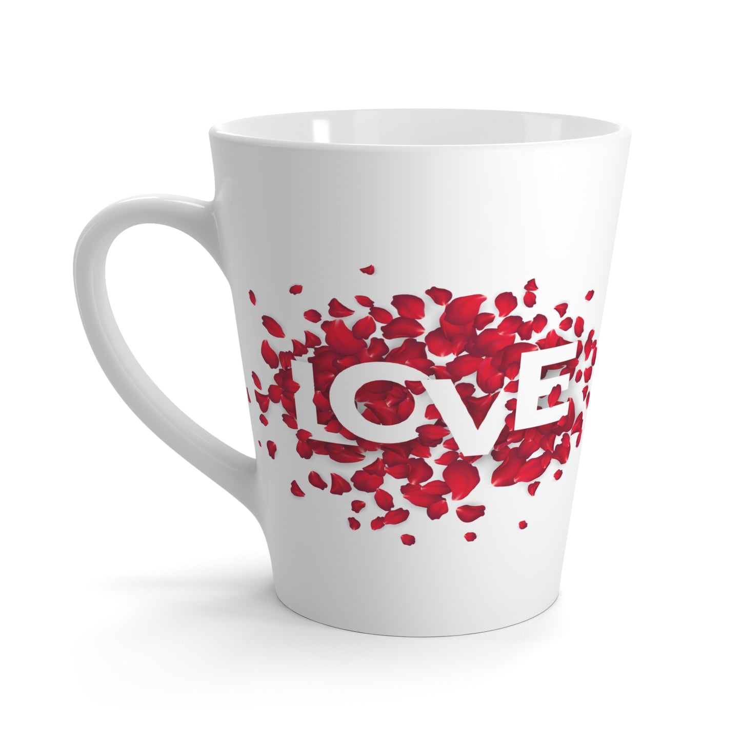 Ceramic Latte Mug – “LOVE” Typography with Red Heart Pattern