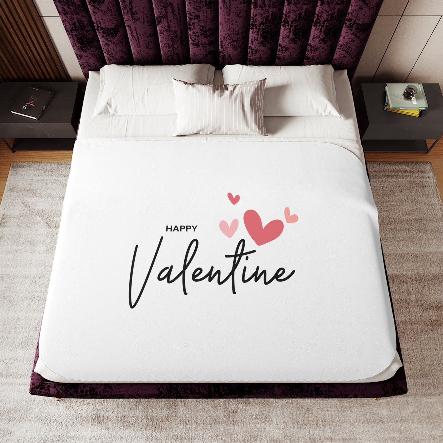 Happy Valentine with Flying Heart Sherpa Blenket for Valentine Day