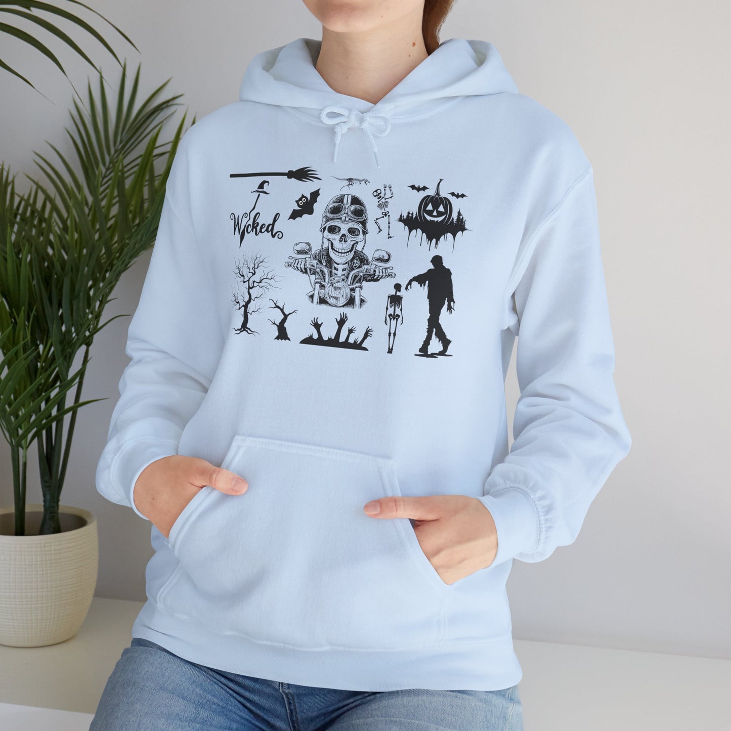 Wicked Skull Halloween Hoodie – Spooky Skeleton & Zombie Graphic Sweatshirt