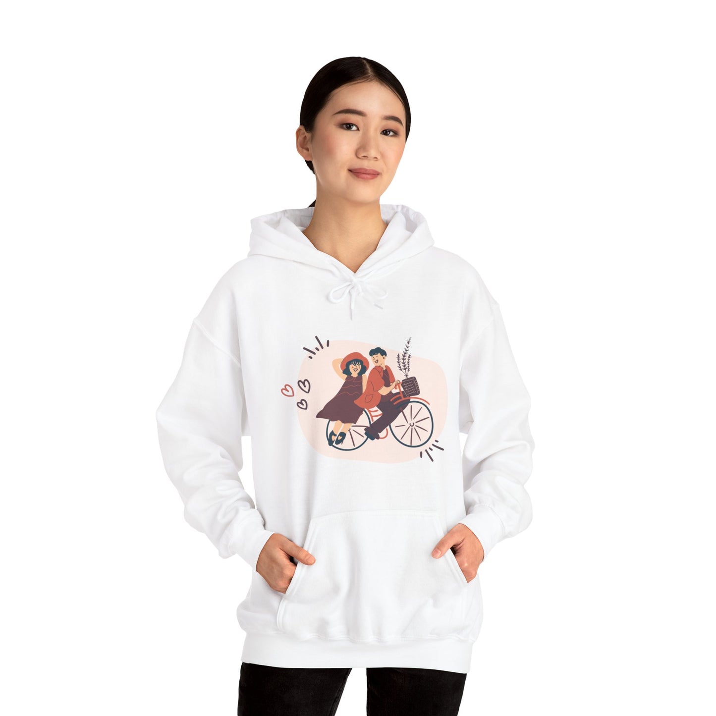 Valentine Unisex Heavy Blend™ Hooded Sweatshirt, Beautiful Couple on Cycle Print