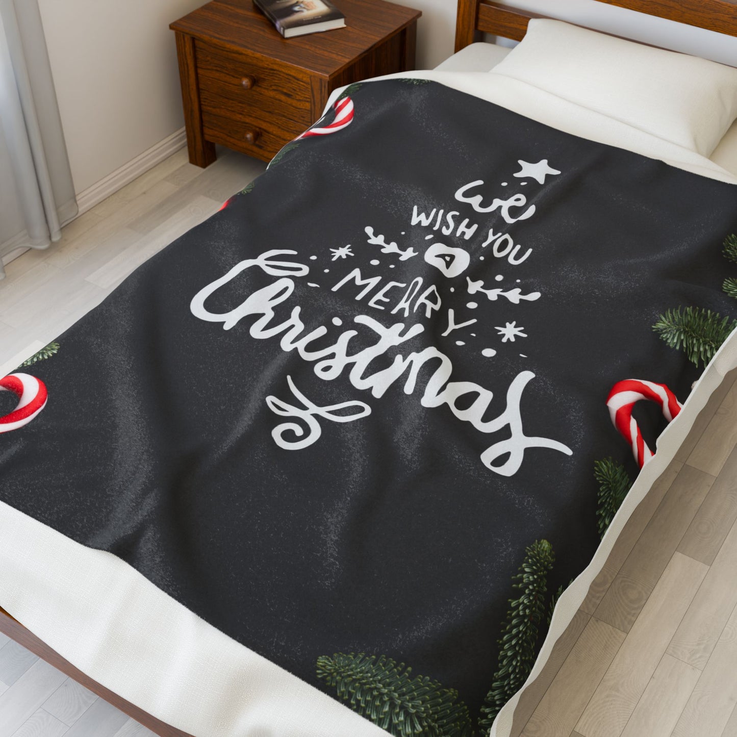 Wish You Merry Christmas Printed Velveteen Plush Blanket