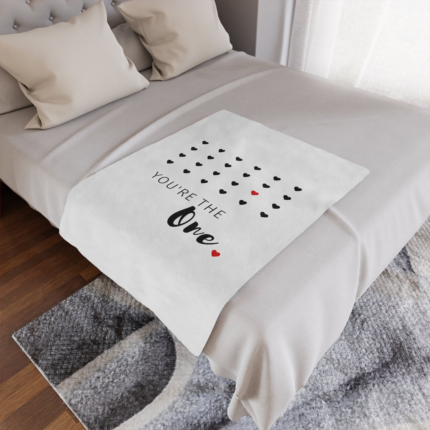 You are the one printed Minky Blanket for Valentine, Black