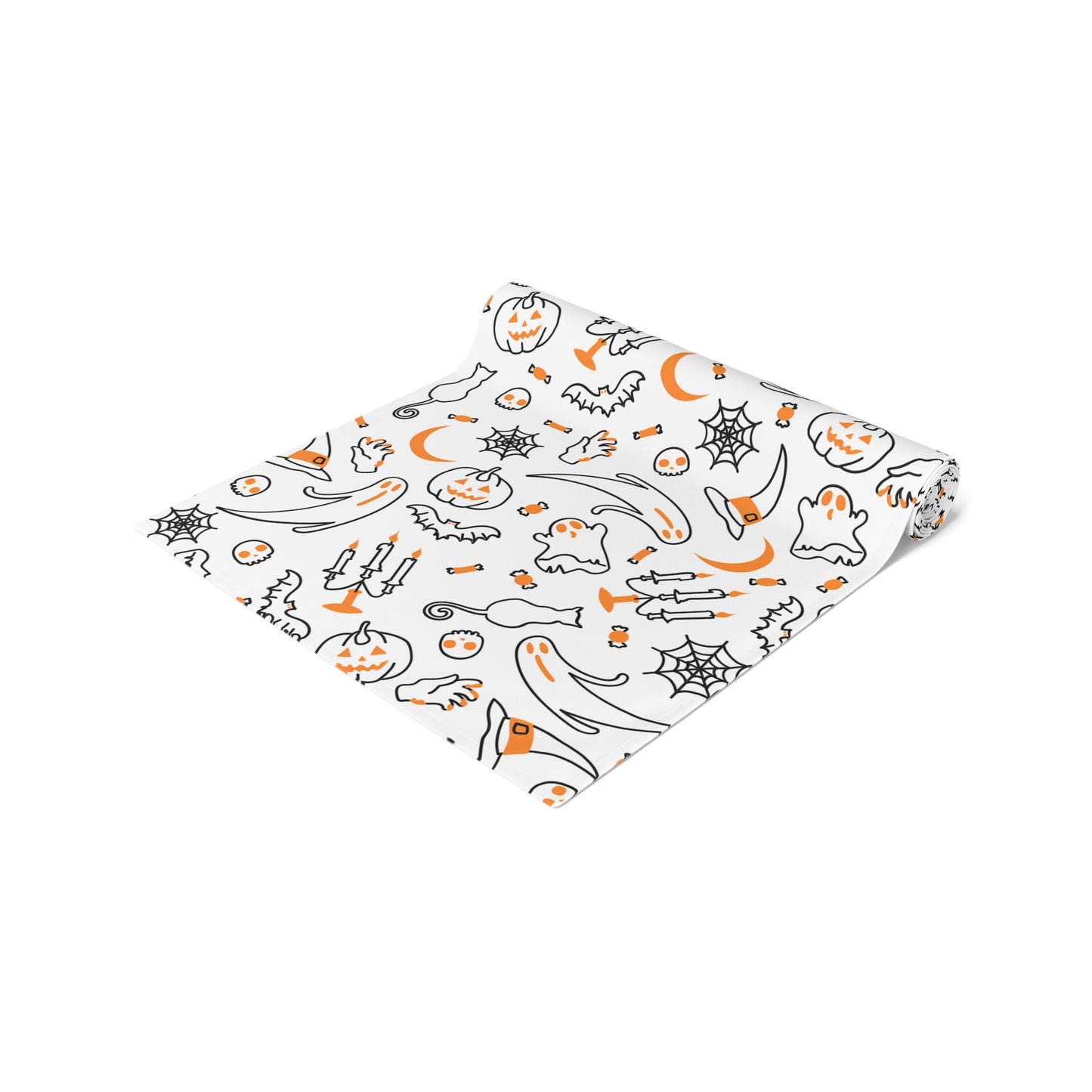 Halloween Icons Pattern Table Runner – Playful Pumpkins, Ghosts & Bats Decor