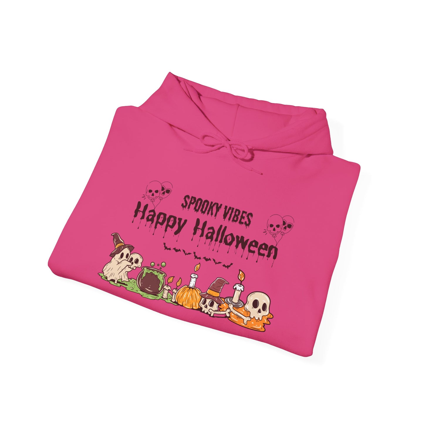 Spooky Vibes” Halloween Hoodie – Ghosts, Cauldrons & Cozy Curses