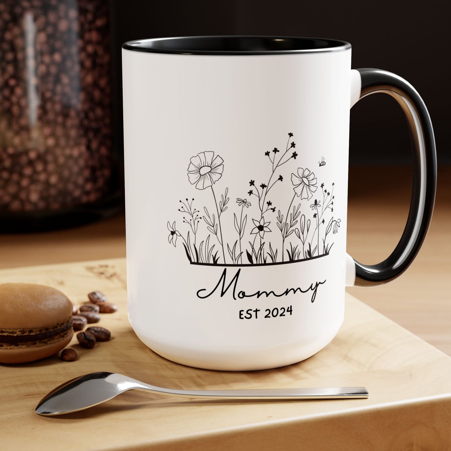 Mommy EST Ceramic Coffee Mug – Personalized Mom Gift, 15oz