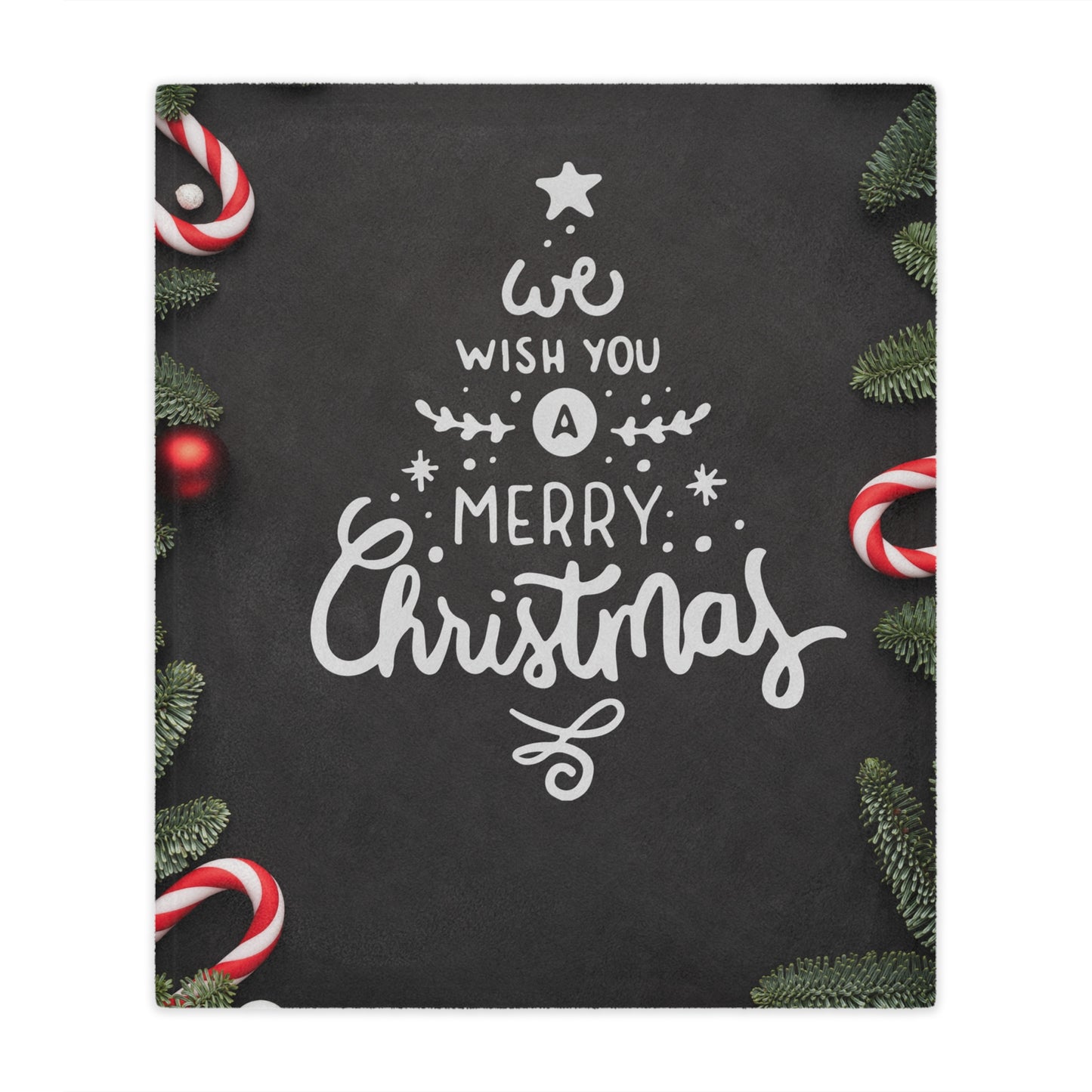 We Wish You Merry Christmas Printed Minky Blanket, Black