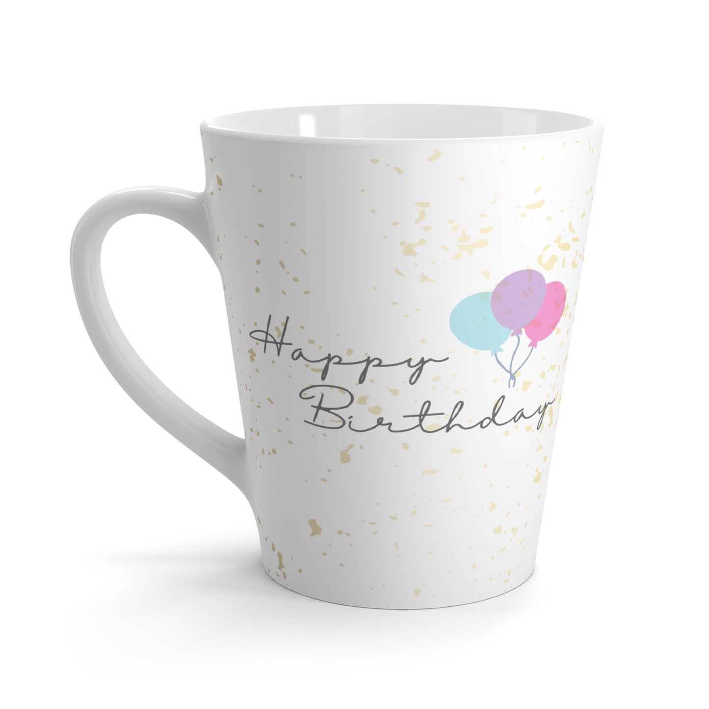 Birthday Latte Mug in White, 12oz, Happy Birthday Printed Latte Mug for Her