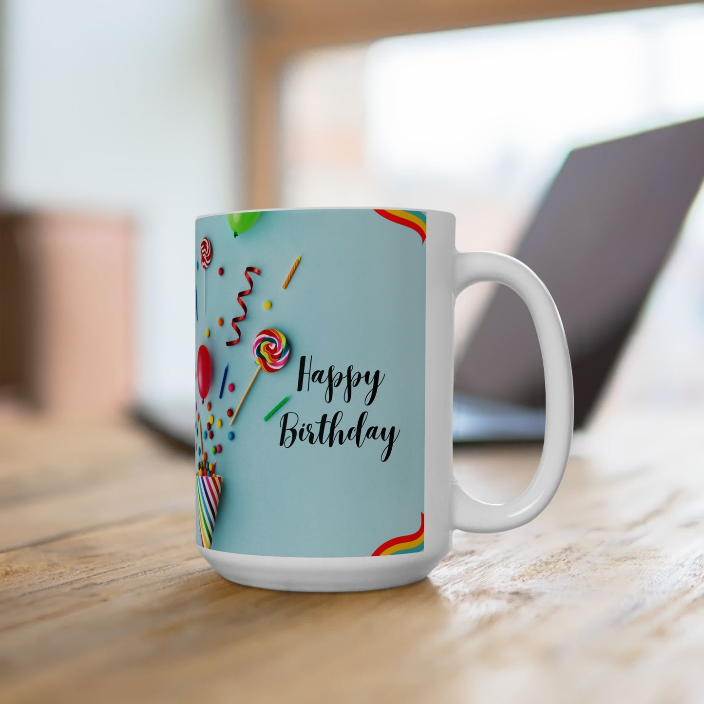 Birthday Ceramic Mugs 15 oz, Happy Birthday Printed Coffee Mug