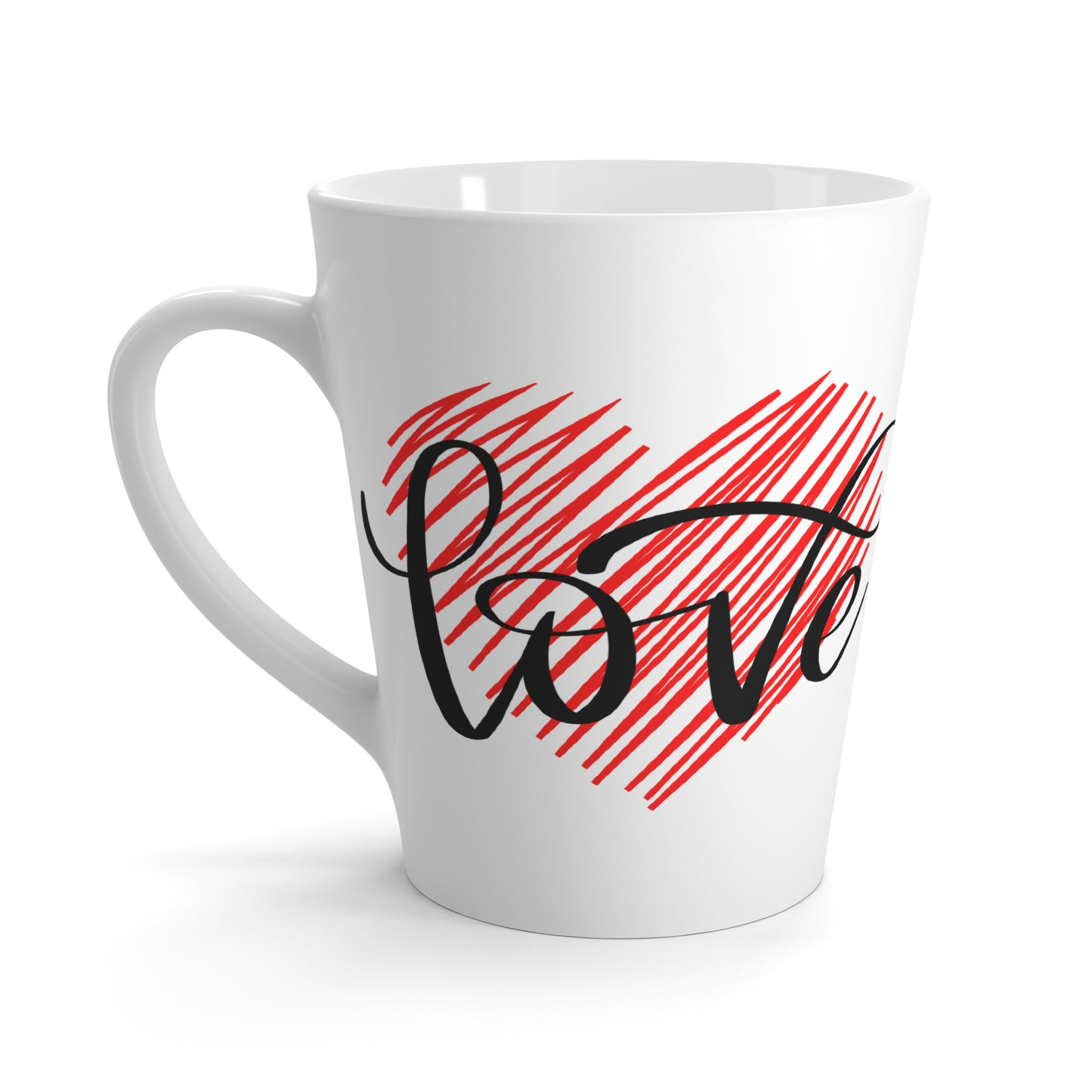 “Love in Every Sip” – 12oz Ceramic Latte Mug with Heart and Script Design
