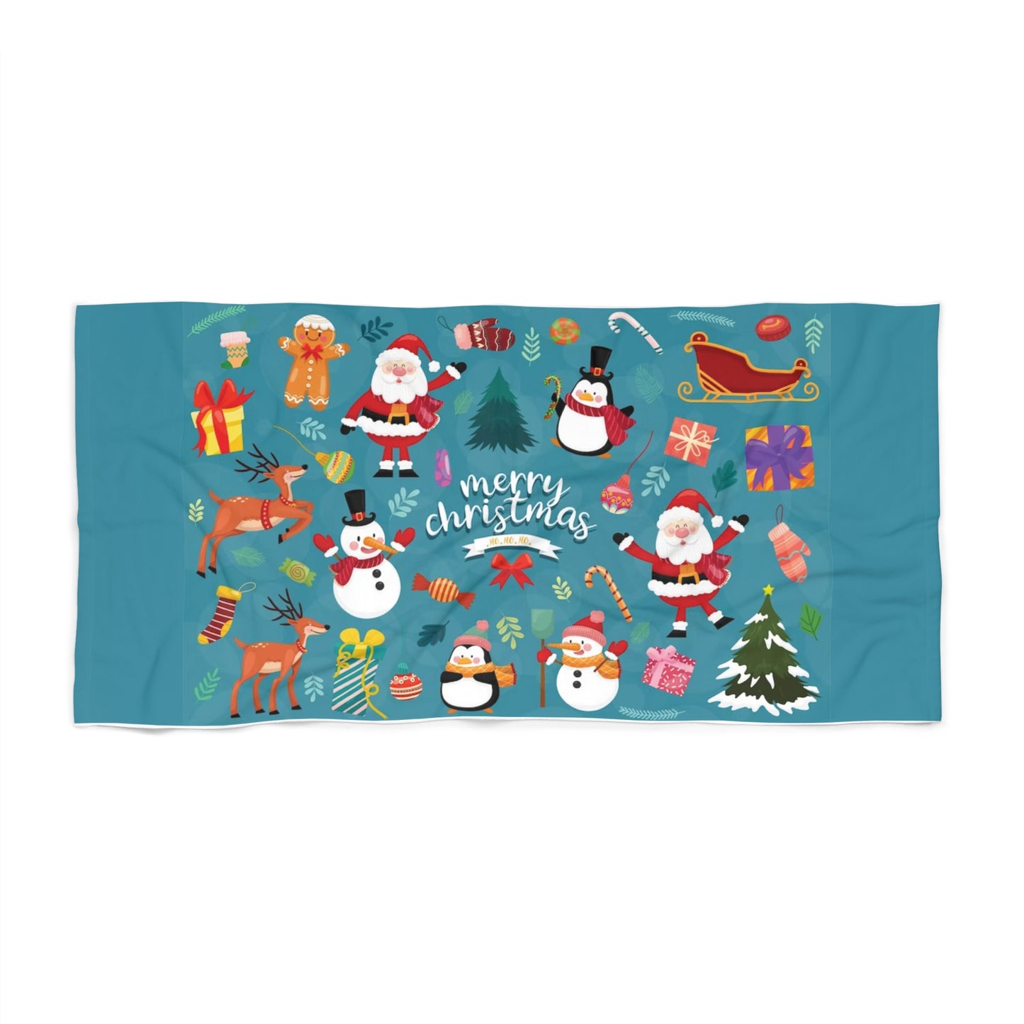 Christmas Beach Towel – Soft Polyester-Cotton Holiday Towel with One-Sided Print