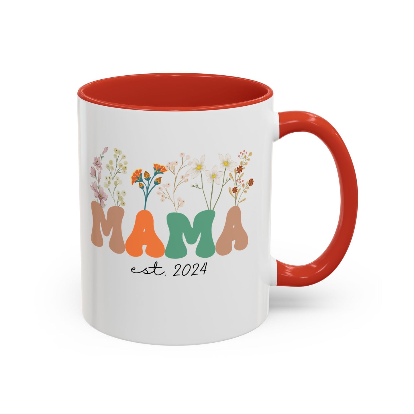Mama est. Ceramic Coffee Mug – Boho Floral Personalized Mom Gift, 11oz