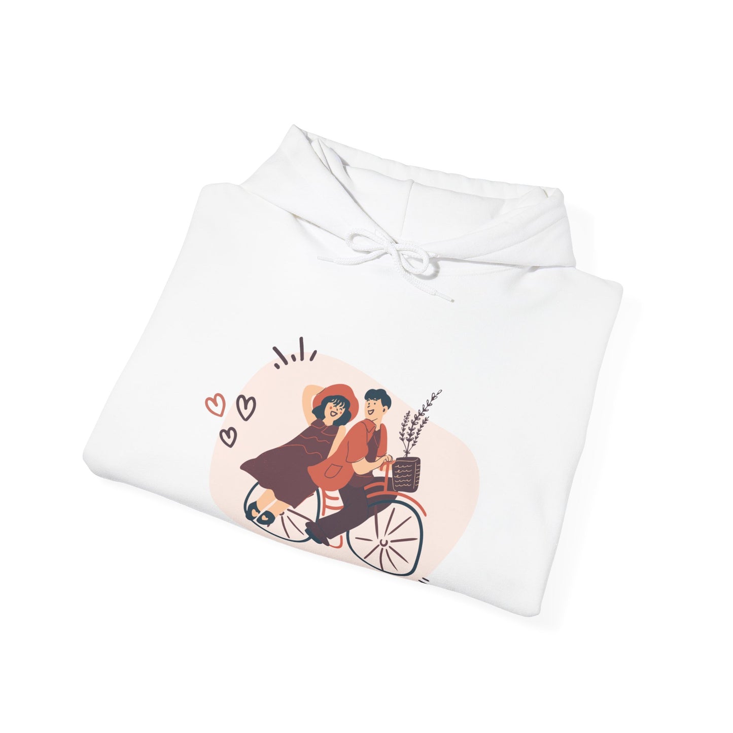 Valentine Unisex Heavy Blend™ Hooded Sweatshirt, Beautiful Couple on Cycle Print