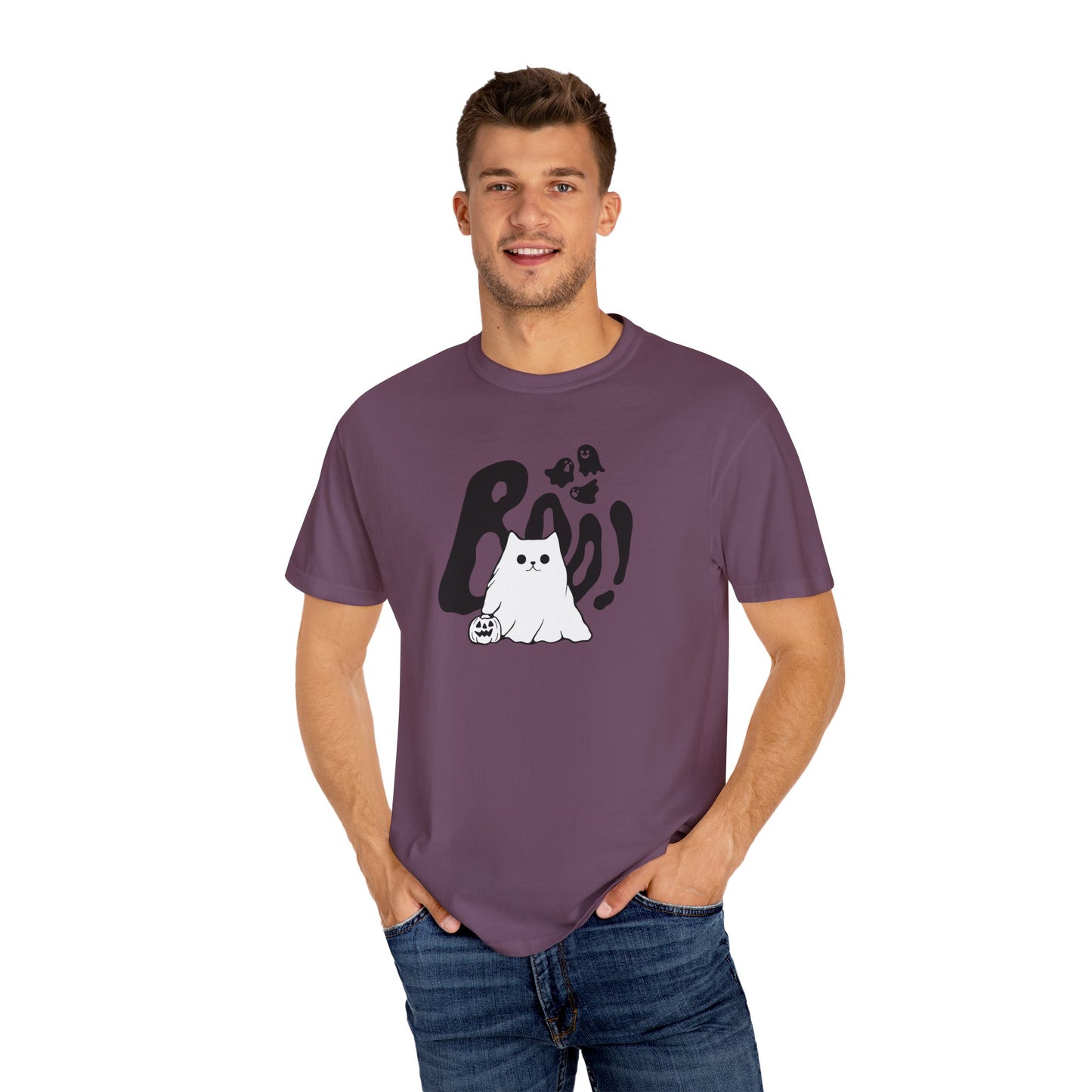 BOO Ghost Cat T-shirt– Pumpkin Purrfection for Halloween