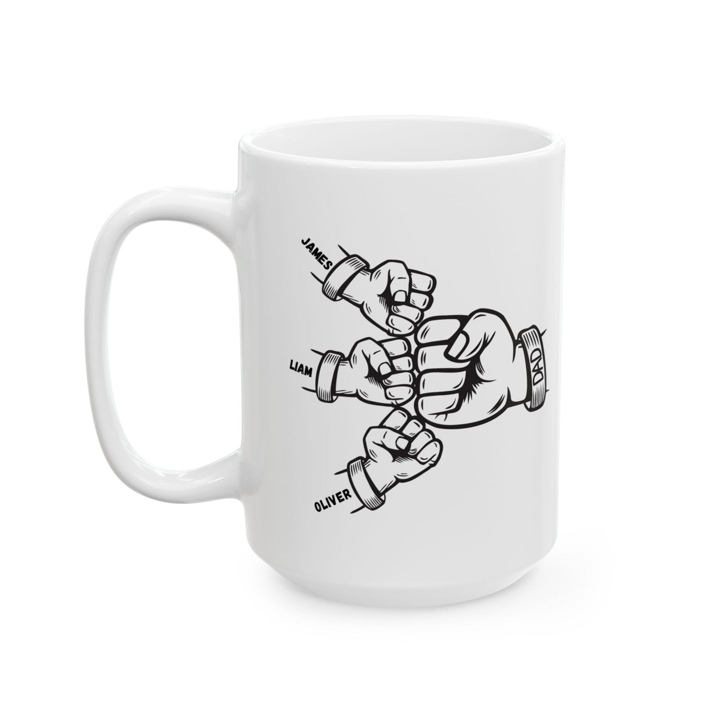 Dad Fist Bump Ceramic Coffee Mug – Personalized Children Names, Father’s Day Gift, 11oz & 15oz