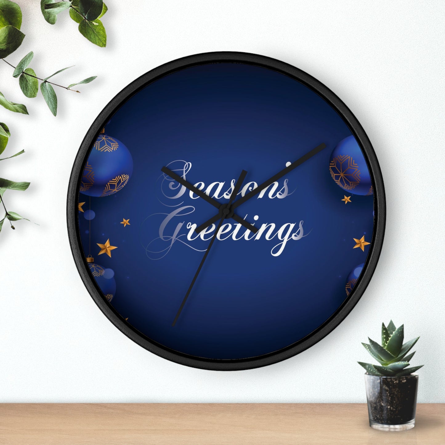 Season's Greetings Wall Clock, Dark Blue
