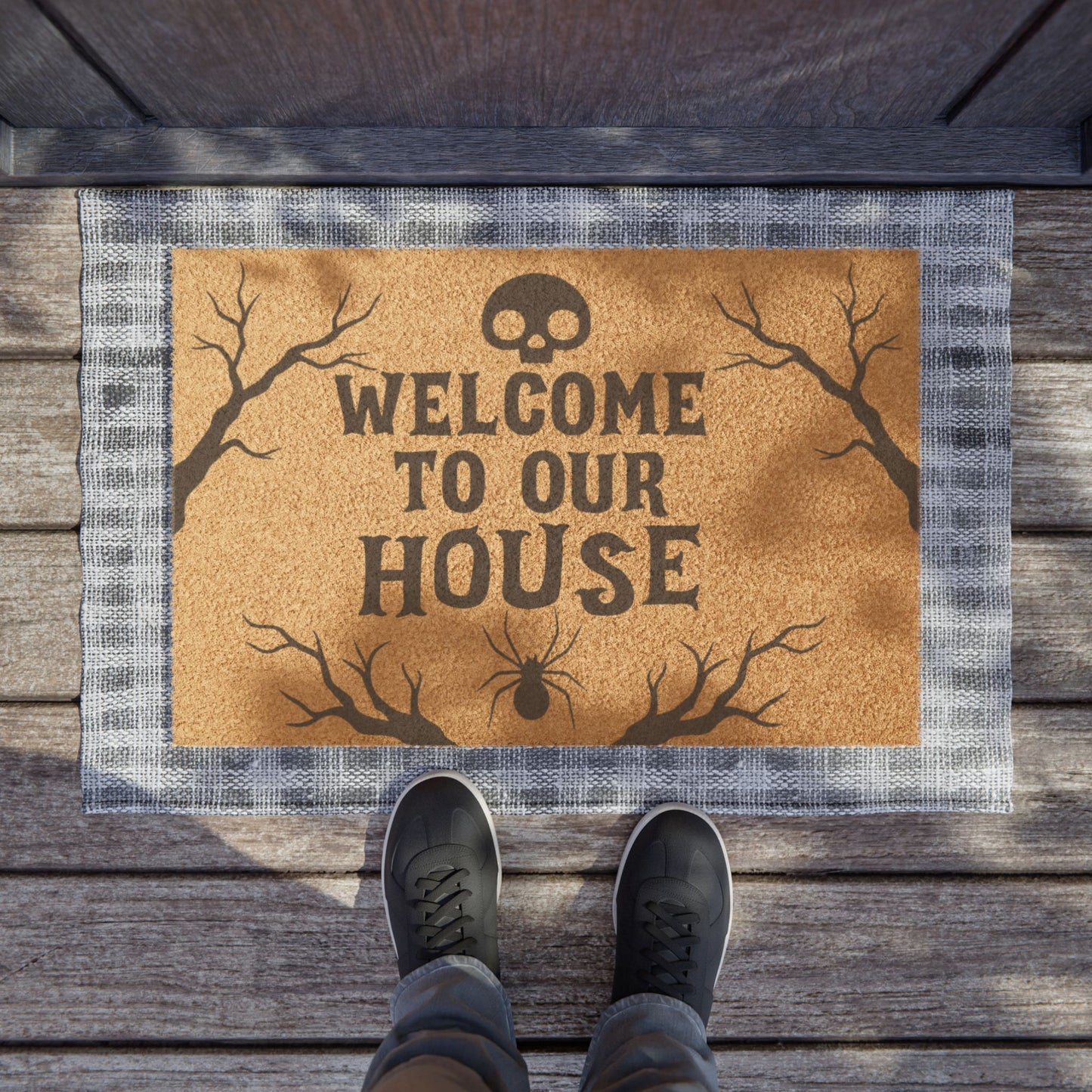 Halloween Doormat – Spooky Skull, Spider & Creepy Tree Front Porch Mat