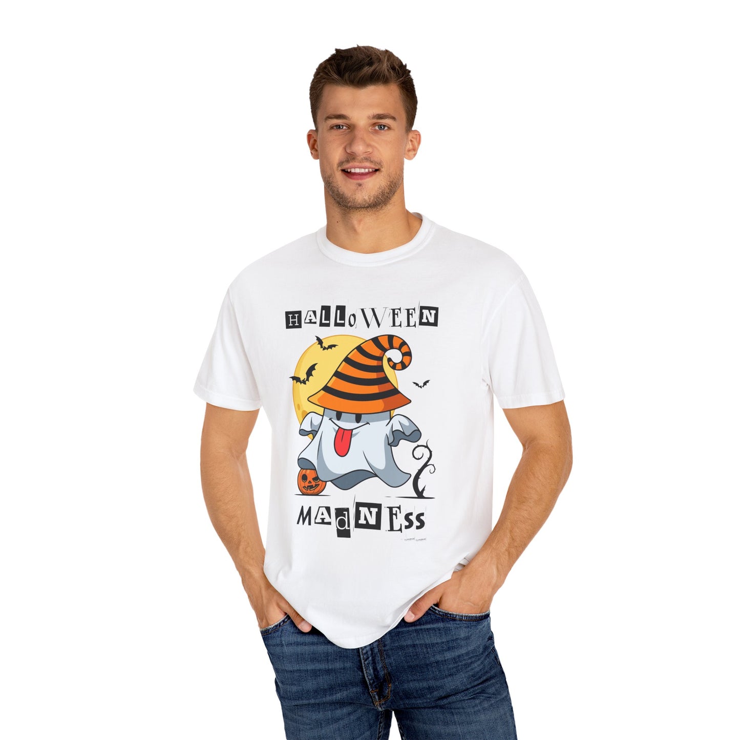 Halloween Madness Tee – Ghostly Grins Under Witchy Skies!