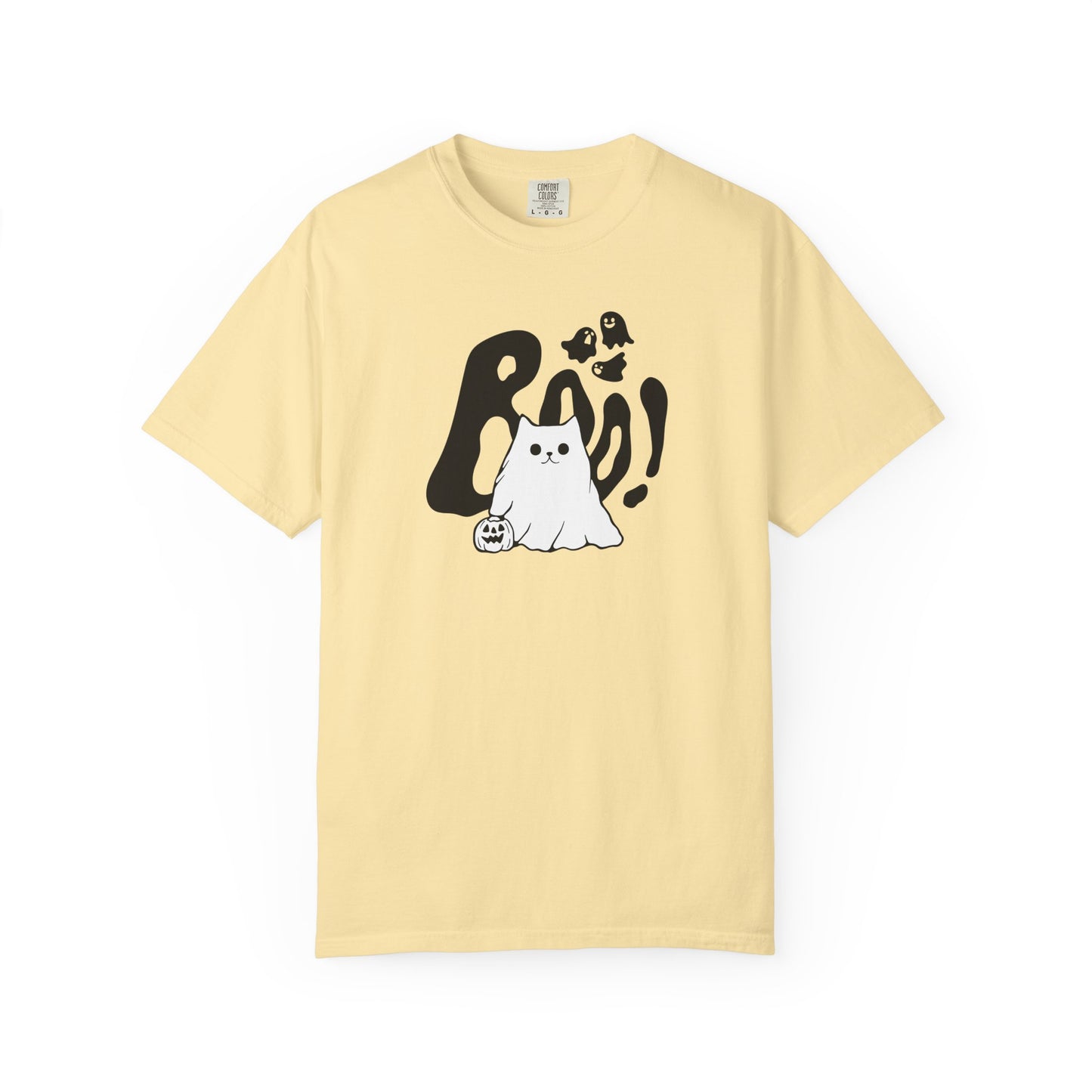 BOO Ghost Cat T-shirt– Pumpkin Purrfection for Halloween