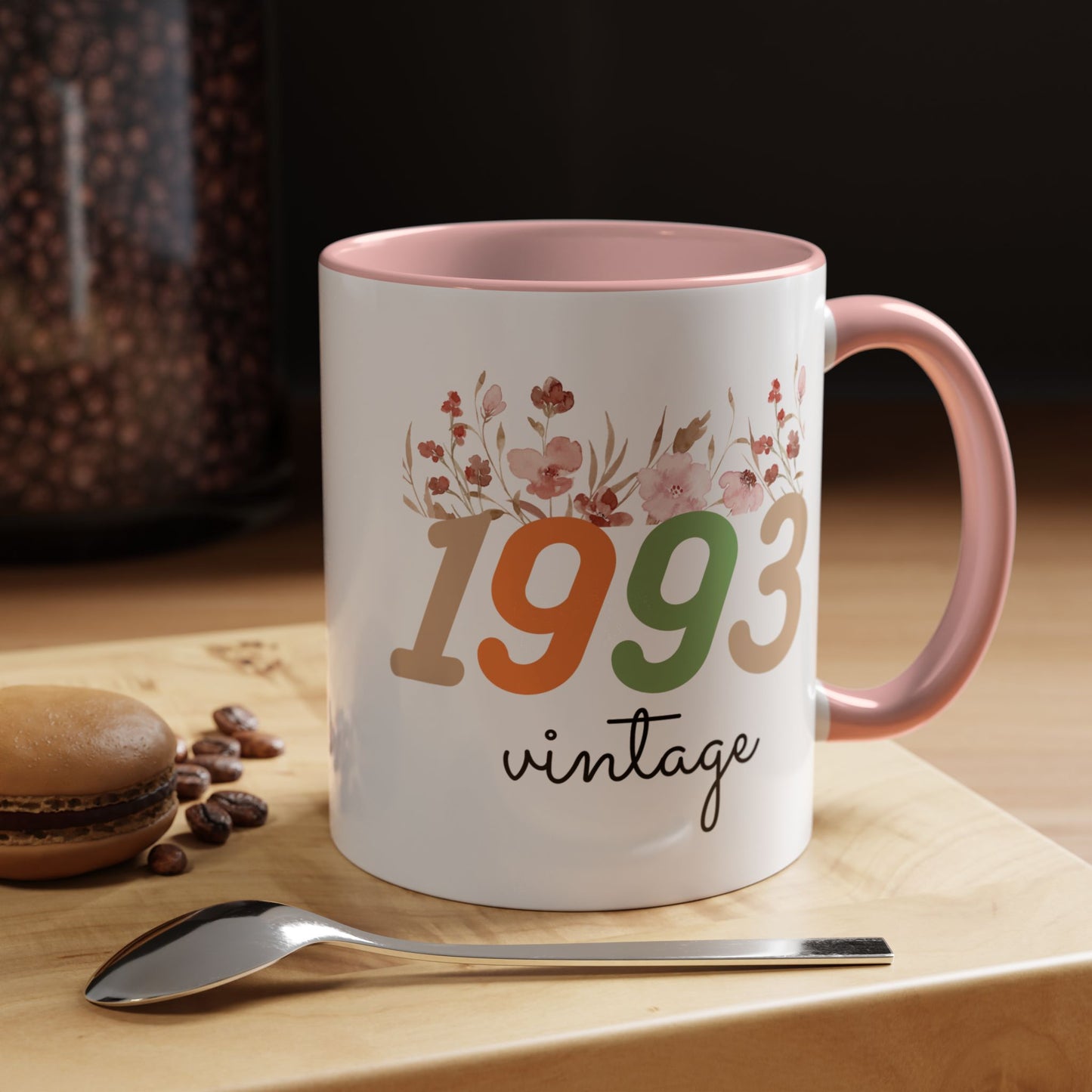 Vintage 1993 Floral Mug – Custom Two-Tone Ceramic Drinkware, 11oz