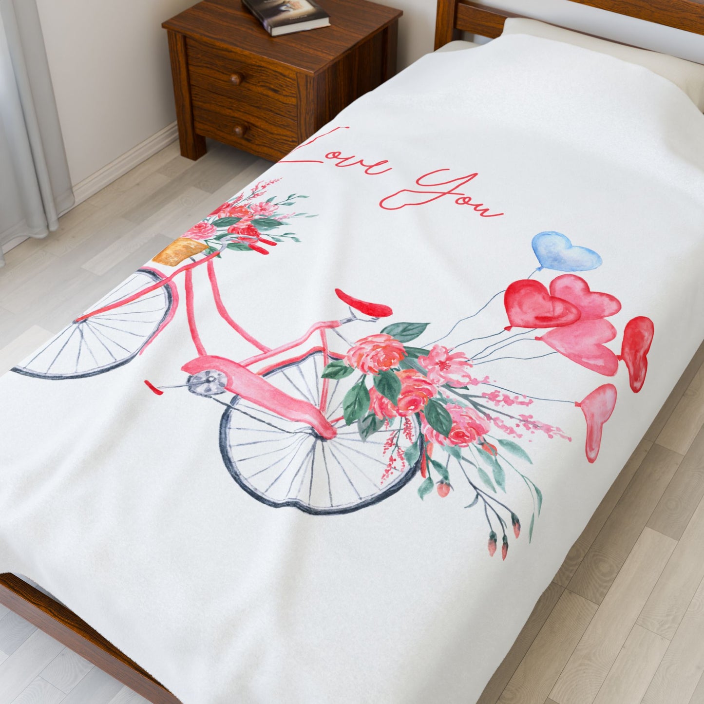 Valentine with Cycle Printed Velveteen Plush Blanket