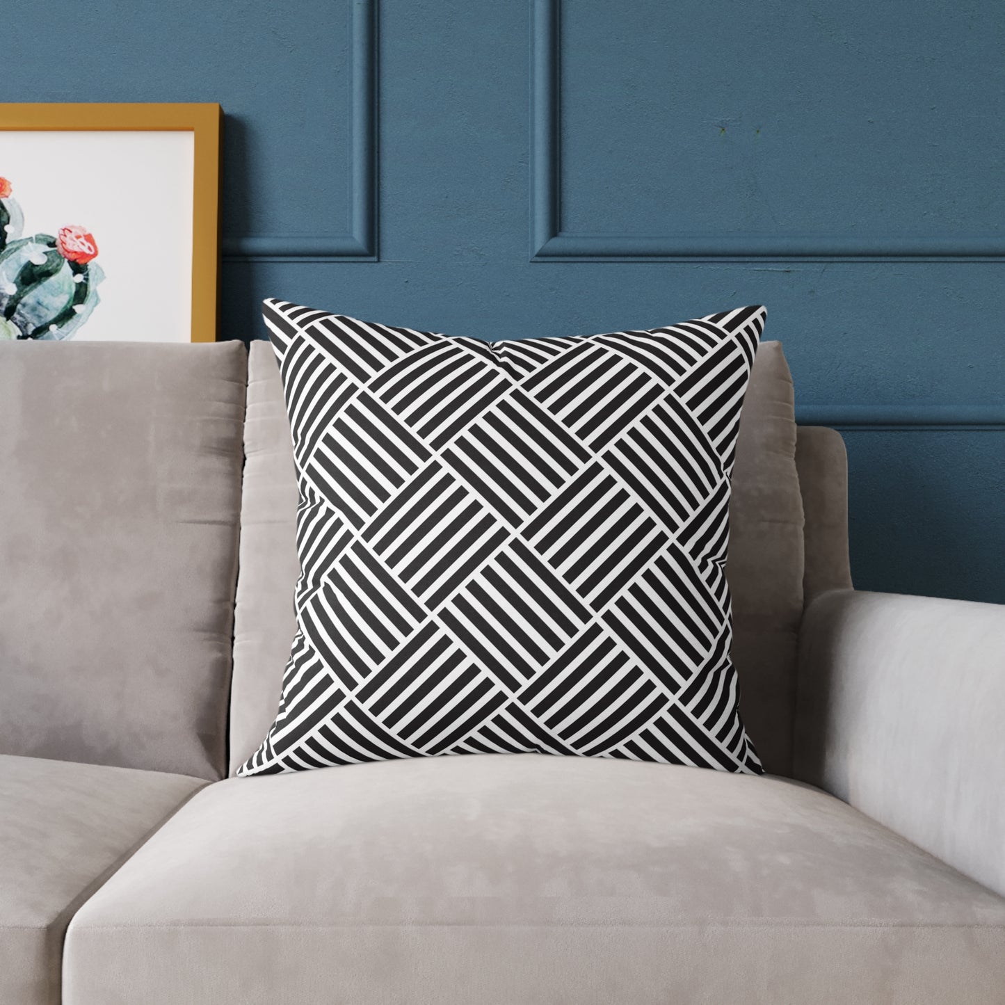 Black and White Geometric Throw Pillow – Modern Diamond Stripe Cushion