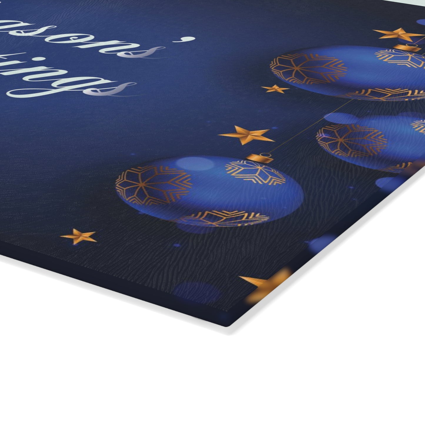 Season's Greetings Glass Cutting Board, Blue