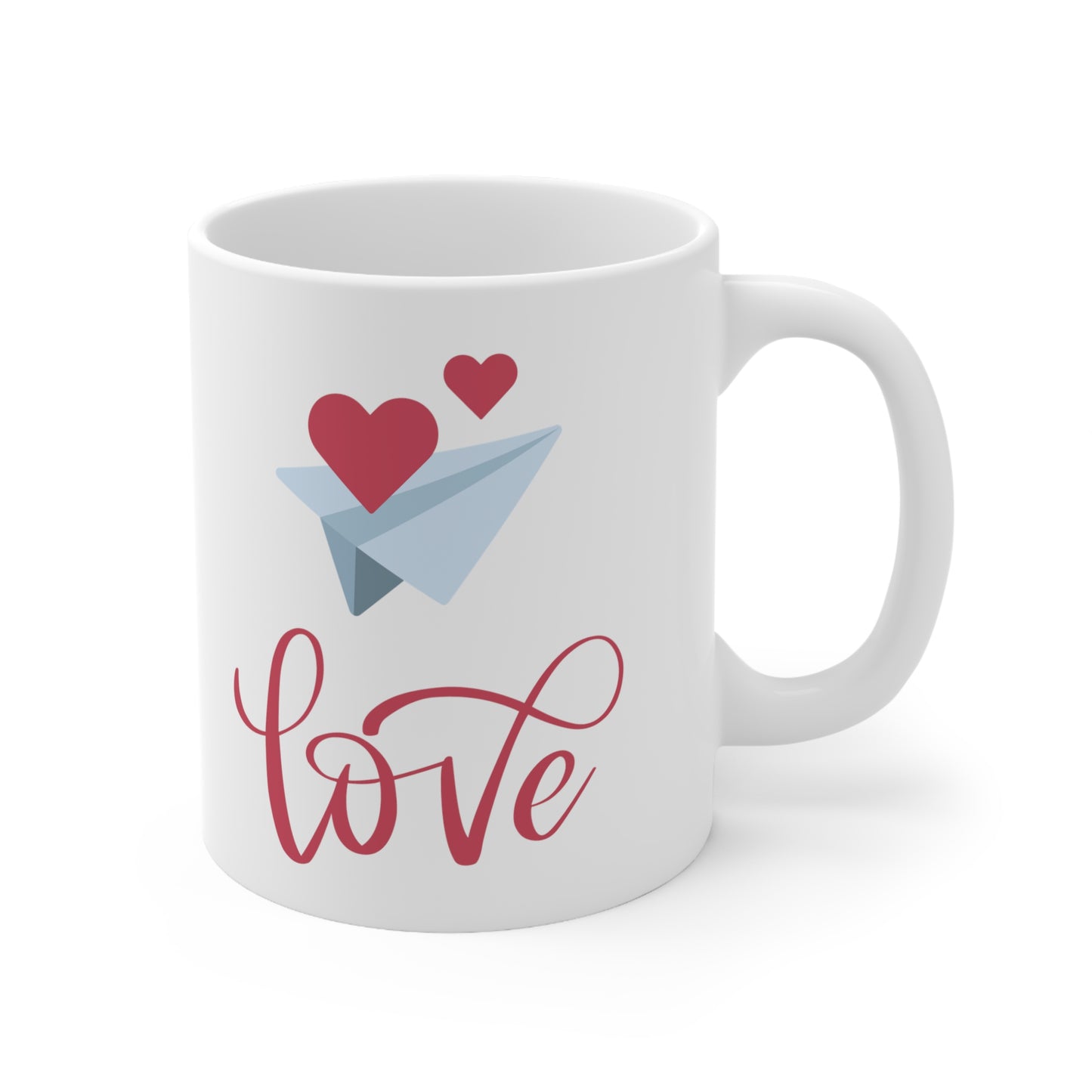 Love with Flying Heart Printed Valentine Ceramic Mugs, 11oz
