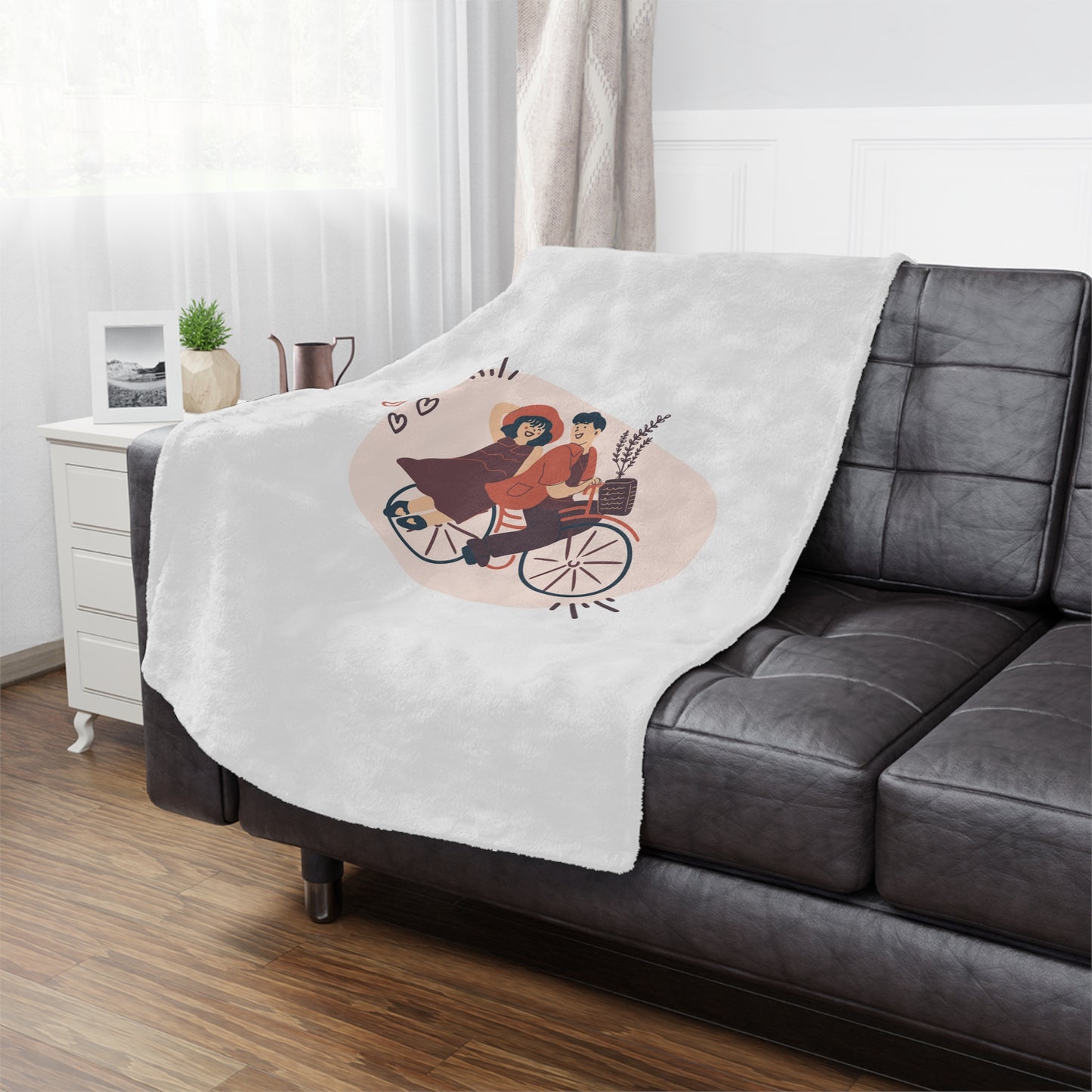Couple on Cycle Printed Valentine Minky Blanket